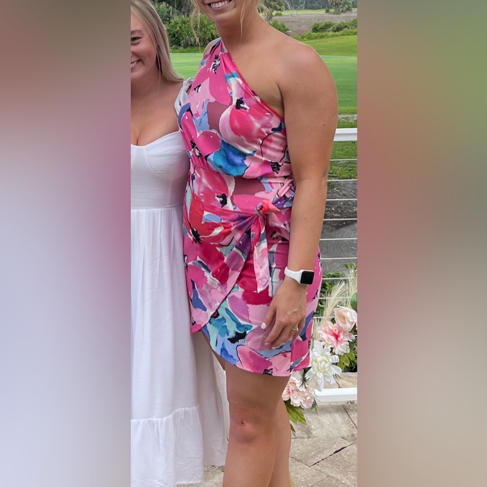 Vibrant Floral One-Shoulder Wrap Dress